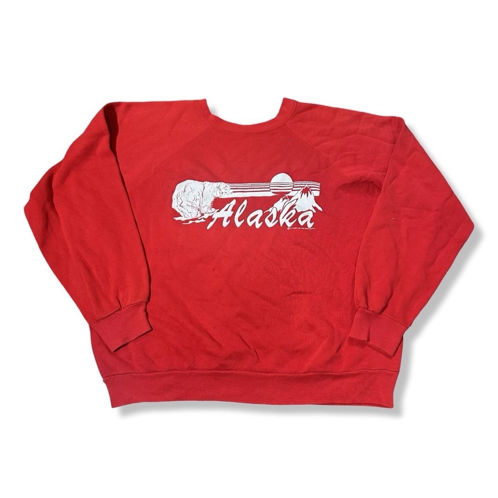 Vintage Alaska Spellout Red Sweatshirt Size Medium 80s Made In USA Pullover
